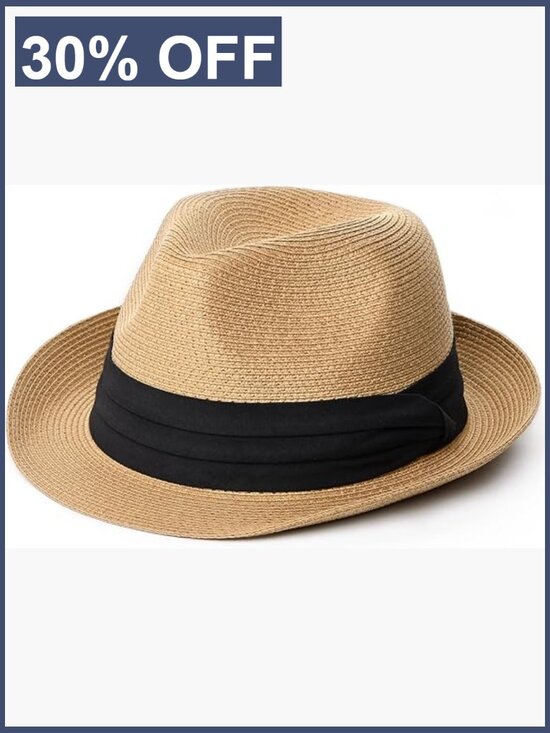 Foldable Straw Fedora Sun Hat UPF 80+ Unisex Beach Panama Trilby main image 4